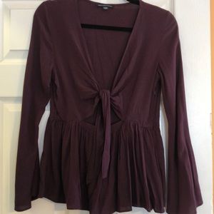 Long Sleeve Tie Front Blouse